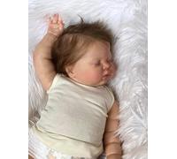 Enjoy with Love New 24inch Painted Already Finished Reborn Doll Lifelike Pickle Rooted Brown Hair Soft Cuddly Cloth Body
