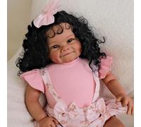 Enjoy with Love New 24inch Raya Reborn Toddler Girl Rooted Hair Dark Skin Painted Doll Soft Cloth Body 3D Skin