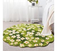 Enjoy with Love New 3D Moss Rug, Green, 47"x49", Round, Area Rug, Modern, Floral, High Pile, Machine Made, Acrylic, Washable (6'7" (Round))