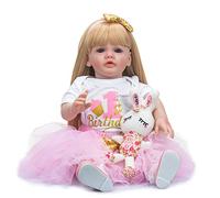 Enjoy with Love New 60CM Standing Toddler Girl Doll Reborn Princess Betty Long Blonde Hair in Pink Dress Soft Cuddly Body Gifts for Children (brown eyes)