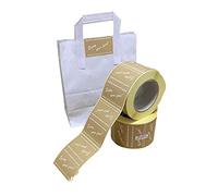 Enjoy Your Food - Takeaway Bag Seals - Beige 80 x 100mm Stickers, 1000 Self Adhesive Labels for Small Food Bags, Take Away Paper Bag, Hot Food Delivery Bag, Label Roll, Sticky Labels by Price Stickers