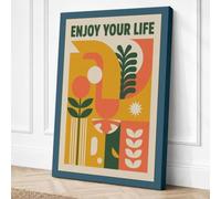 Enjoy Your Life Mid-Century Canvas Wall Art Print 36x24 Inch (91 x 61 cm)