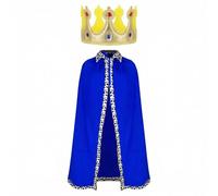 Enjoyaa 2 Pcs King Costume Kids Set - Wise Man/Nativity King Costume with Crown & Cape, Role Play Robe for Boys,Christmas Nativity Play, Halloween, Coronation & Birthday Dress Up (blue)