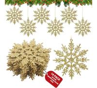 Enjoyard 16 Pieces Gold Snowflake Christmas Tree Decorations,Xmas Snow Flakes Hanging Christmas Decorations,Plastic Snowflake for Home Décor (16, Golden)