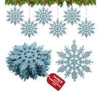 Enjoyard 16 Pieces Snowflake Blue Christmas Tree Decorations,Xmas Snow Flakes Hanging Christmas Decorations,Plastic Snowflake for Home Décor (16, Blue)