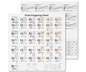 Enjoyard Flute Fingering Chart with All Major Scales, Note Rest & Dotted Rhythm Learning Card, Waterproof Flute Reference Guide for Beginner & Advanced Players