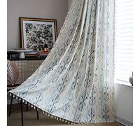 ENJOYBRIDAL Boho Curtains 84 Inch Length 2 Panels Leaf Semi Sheer Drapes Tassel Rod Pocket Bohemian Bedroom Window Curtain Panels for Living Room Farmhouse Geometric Striped Window Treatment