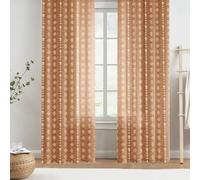 ENJOYBRIDAL Burnt Orange Curtains 96 Inches Long Boho Farmhouse Terracotta Long Drapes 2 Panels Bedroom Rust Semi Sheer Rod Pocket Window Curtain Panels Floral Patterned Window Treatments