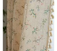 ENJOYBRIDAL Floral Boho Curtains 2 Panels Short 63 Inch Curtains Patterned Semi Sheer Living Room Drapes Farmhouse Bohemian Window Curtain Panels with Tassel Beige Rod Pocket Bedroom Drapes