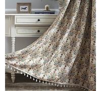 ENJOYBRIDAL Floral Curtains 96 Inch Length 2 Panels Vintage Flower Patterned Drapes Boho Semi Sheer Tassel Rustic Country Rod Pocket Botanical Farmhouse Window Curtain Panels for Bedroom Living Room