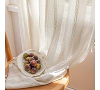 ENJOYBRIDAL Off White Curtains 96 Inch Length 2 Panels Boho Semi Sheer Drapes Cream Embroidered Tassel Rod Pocket Hollow Window Curtain Panels Farmhouse Window Treatment for Bedroom Living Room