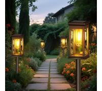 enjoydeal LED Solar Lights,Auto On/Off Outdoor Garden Solar Stake Lights, Warm White Patio Pathway Landscape Lamp for Yard Lawn Pathway (Black,4)