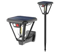 enjoydeal Solar Wall Light Outdoor with Dusk to Dawn Sensor, Warm White Tungsten Lights with Motion Sensor, Ground Spike or Wall Fix,Waterproof for Garden, Fence, Garage, Yard (Black,2)