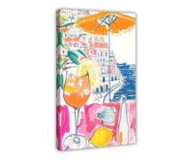 Enjoying A Drink in The Sunby The Beach Painting Canvas Poster Wall Art Print Picture Paintings 20x30inch(50x75cm)