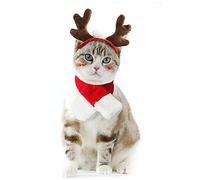 Enjoying Cat Christmas Costume Antler Hat with Xmas Scarf Small Dog Santa Antler Headband Outfit Puppy Reindeer Hat Cat Apparel