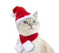 Enjoying Cat Christmas Costume, Santa Hat with Red Scarf for Cats Small Dogs, Rabbit Xmas Outfit, Pet Santa Claus Hat Scarf for Cold Day Head and Neck Warm, New Year Party Cosplay