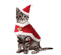 Enjoying Christmas Cat Costume Santa Hat with Christmas Cloak Red Kitten Costumes Dogs Xmas Outfit with 2 Bells and Hairballs