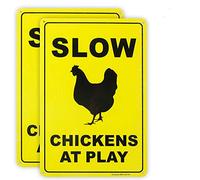 Enjoyist 2-Pack Caution Slow Chickens at Play, Chicken Crossing Sign, 12"x 8" .04" Aluminum Reflective Sign Rust Free Aluminum-UV Protected and Weatherproof