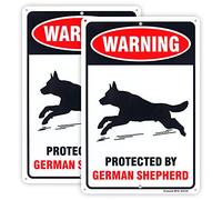 Enjoyist 2-Pack Protected by German Shepherd Sign，Beware of Dog Sign, 12"x 8" .04" Aluminum Reflective Sign Rust Free Aluminum-UV Protected and Weatherproof
