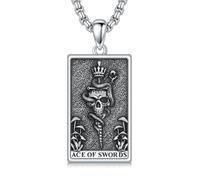 enjoylifecreative Ace of Swords Tarot Card Necklace 925 Sterling Silver Sword Skull Pendant Chain Skull Gothic Halloween Jewellery Gift for Men Women