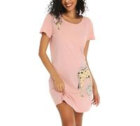 ENJOYNIGHT Nighties for Women Cotton Nightdress Sleep Tee Short Sleeves Print Nightshirt Soft Sleepwear Loungewear (3X-Large,Pink Giraffe)