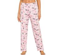 ENJOYNIGHT Women's Pyjama Bottoms Soft Flannel Lounge Pants Plaid Pj Trousers with Drawstring (Small,Pink Cat)