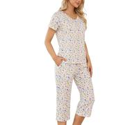 ENJOYNIGHT Womens Pyjama Sets Cotton Nightwear Short Sleeve Tops and Cropped Trousers Pjs Set Soft Loungewear (Large,Purple Floral)