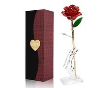 ENJOYPRO Gold Rose, 24k Golden Plated Red Rose, Real Everlasting Gilded Rose Flower Bouquet for Valentines Day, Wedding