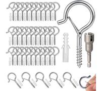EnjoyThink Outdoor Light Hooks - 35Pcs Q-Hanger Screw Ho oks for Outdoor String Lights - Wall Cabinet Ceiling EyeHooks - Q-Hanger Hooks with Safety Buckle - Ceiling HookScrew for Plants Hanging