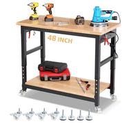 ENJOYWOOD - 122 cm height adjustable workbench with shelf under the table, plug-in board, sockets, workbench for garage, home, office, workshop