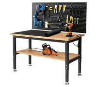 ENJOYWOOD - 60" Garage Workbench Adjustable Height with Under Table Shelf, Dashboard Pad, Outlets, Work Table for Woodworking, Home, Office