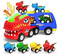 ENJSD Dinosaur Truck Toys for 3 4 5 6 Year Old Boys Girls, 5 in 1 Dinosaurs Toys for Age 3 4 5 6 with Roar Sound & Lights, Toy Cars Toddler for 3-6 Kids Best Gifts