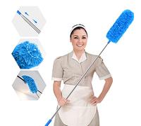 ENJSD Extandable Feather Duster,Microfiber Duster with 100Ines Stainless Steel Extra Long Telescopic Dusters with Soft Silicone Cap,Perfect for Cleaning Cobweb,Ceiling Fan,Cars etc.(Blue)