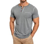 Enjyam Men’s Classic Henley Neck T-Shirts Short Sleeve Tops for Summer-Grey/XXL