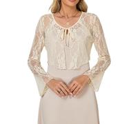Enjyam Women Bell Sleeve Sheer Mesh Lightweight Bolero Shrug with Front Tie for Spring Summer