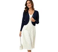 Enjyam Women Elegant V Neck Button Cardigans Long Sleeve Cropped Bolero Shrug for Spring Autumn-Elegant Navy Blue/XXL