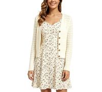 Enjyam Women V Neck Cardigans for Spring Autumn Long Sleeve Crochet Rib Knit Tops-Apricot/XL