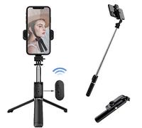 Enkarl 3 in 1 Selfie Stick with Tripod Stand, Portable Extendable Stainless Steel Phone Holder with Detachable Wireless Remote, Lightweight Compatible with Cellphones (Black)