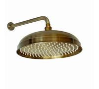 Enki Antique Brass Traditional Bathroom Wall Mounted Swivel Ball Joint Connector Round Power Fixed Shower Head Mixer & Arm 300mm