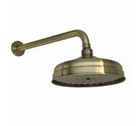 Enki Antique Brass Traditional Bathroom Wall Mounted Swivel Ball Joint Connector Round Power Fixed Shower Head Mixer & Arm 200mm