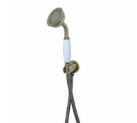 Enki Antique Brass White Modern Traditional Bathroom Stainless Steel Ceramic Handheld Shower Head W/ Wall Bracket Outlet & Hose