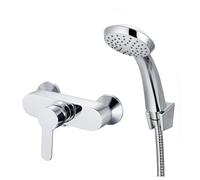ENKI, Apollo, SH0006, Chrome, Manual Exposed Wall Mounted Shower Mixer Valve Set with Shower Head and Hose, Adjustable Centres, Shower Head Holder, Solid Brass, Modern, 1-Year Guarantee