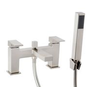 Enki Athena Brushed Nickel Contemporary Bathroom Solid Brass Swivel Handle Square Ceramic Valves Bath Shower Mixer Tap Pack Kit