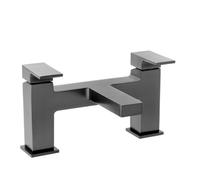 Enki Athena Gunmetal Grey Contemporary Bathroom Solid Brass Swivel Handle Square Ceramic Valves Bath Mixer Tap Pack Fitting Kit