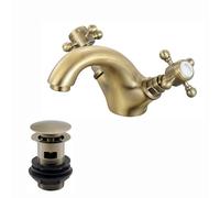 ENKI BBT0138 Camberley Slotted Traditional Basin Mixer Tap, Antique Brass | Solid Brass, Easy Install, Fittings Included, Cloakroom Tap, Single Lever, Modern Bathroom