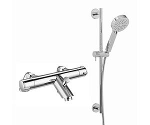 ENKI BBT0155 Dune 2 Outlet Bath Shower System, Chrome, Rainfall | Solid Brass, Thermostatic, Easy Install, Fittings Included, 1-Year Guarantee, Rainfall Shower Head, Handset & Hose, Bathroom