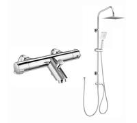 ENKI BBT0245 Dune Thermostatic Square Modern 200mm Rigid Riser Kit, Chrome