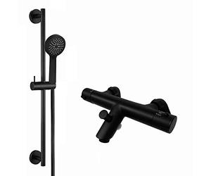 ENKI BBT0248 Dune 2 Outlet Bath Shower System, Black, Rainfall