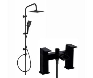 ENKI BBT0273 Plaza Waterfall Square Rigid Riser Kit, Matt Black, Rainfall