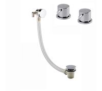 ENKI, BBT0285, Round Overflow Bath Filler with Pair of 3/4" Deck Bath Side Valves, Chrome